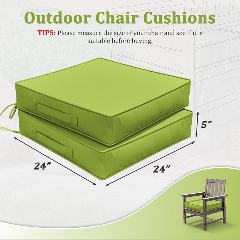 Outdoor 5” Seat Cushions And 24”X24” Outdoor Cushions Dining Seat Cushions , Grass Green