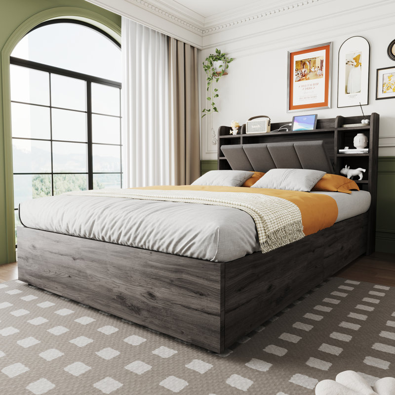 Hydraulic Storage Bed, European Double (140 x 200 cm), Grey