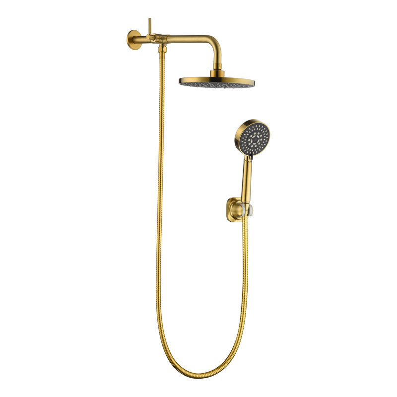 Derengge Shower Head Combo With 8 Inch Shower Head, 5 Function Handheld Showerhead, Brushed Gold