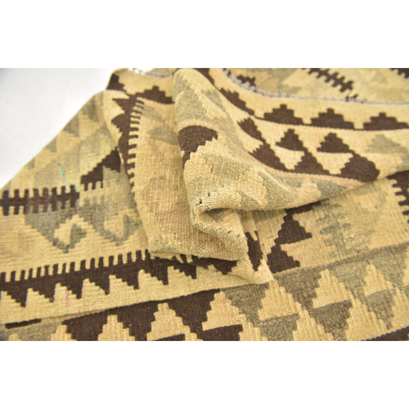 Tapis de zone en laine crème/brune 2 pi 10 po x 4 po one-of-kind à la main noué la Lorain