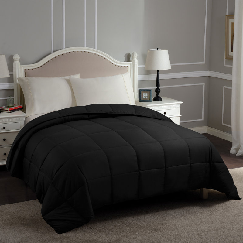 All-Season Reversible Down Alternative Comforter - Plush Box-Stitched Microfiber Duvet Insert, Black, Twin XL