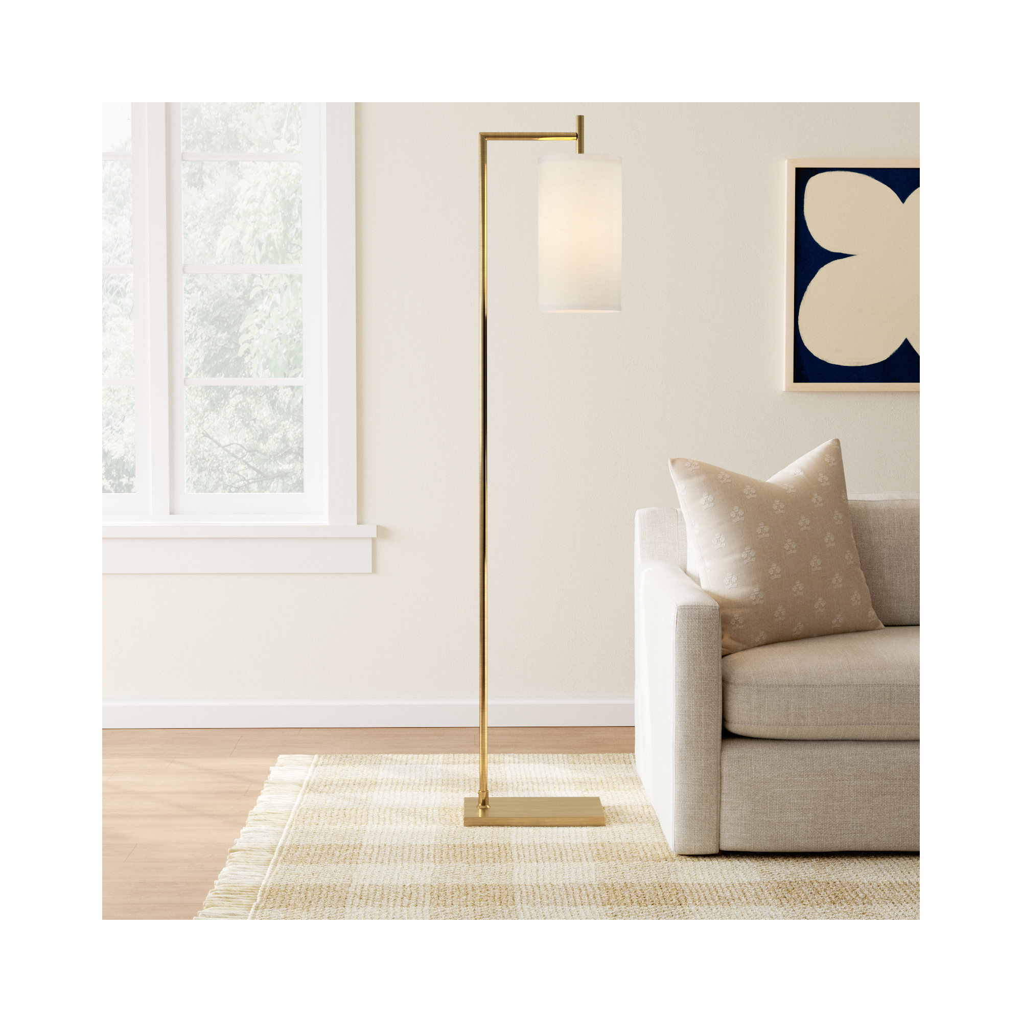 Elina 65'' Floor Lamp, Antique Brass, White