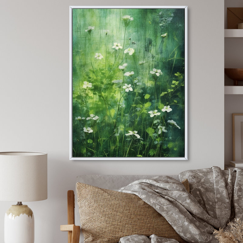 " Green Wilflowers II ", 20" H x 12" W x 1" D, White Floater Framed