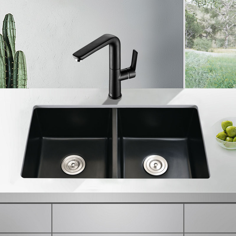 Évier de cuisine à double cuve encastrable avec crépine L 33 po x l 18 po