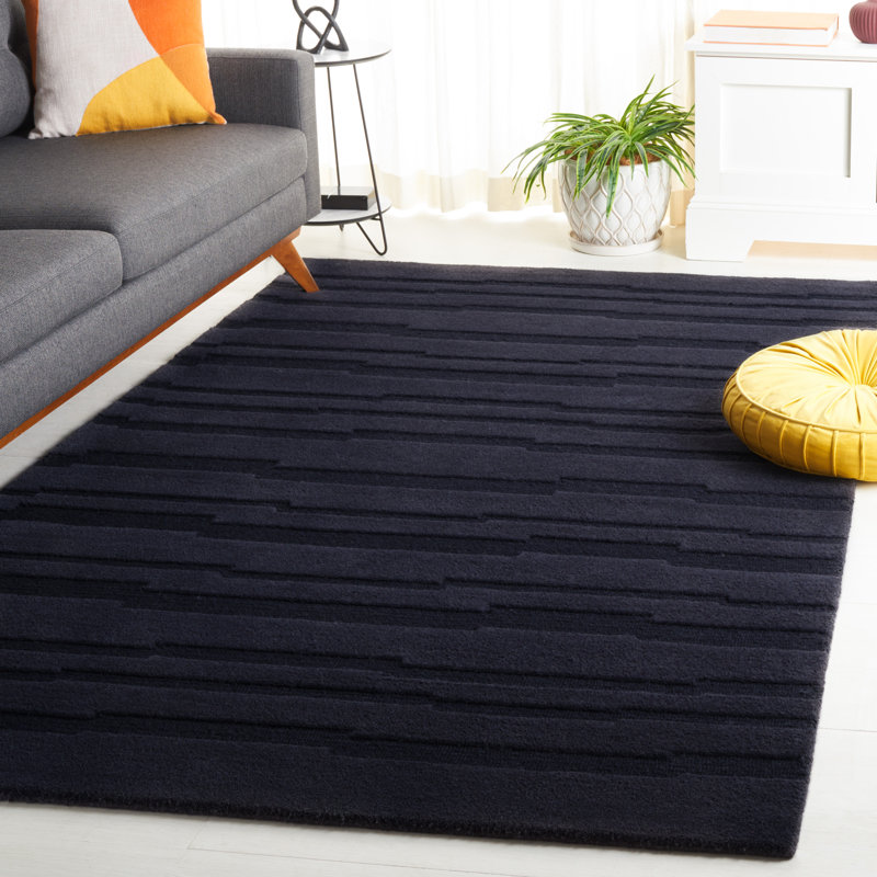 Fairborn Solid Color Hand Tufted Cotton/Wool Area Rug in Black, Rectangle 5' x 8'