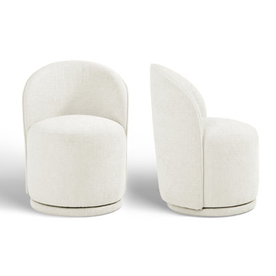 Upholstered Modern Beige Chenille Barrel Swivel Side Dining Chair (Set of 2)
