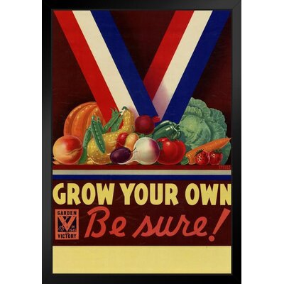 WPA War Propaganda Grow Your Own Garden For Victory Red White Blue Ribbon Vegetables Black Wood Framed Poster 14X20 -  Trinx, B3BF17E69FE247E18BB5E5701188D236