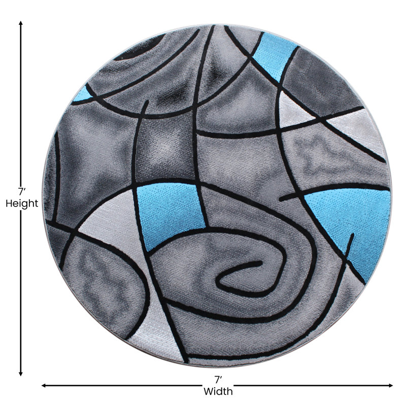 Sioar Blue/Gray Abstract Design Accent Area Rug, Round 6'8"