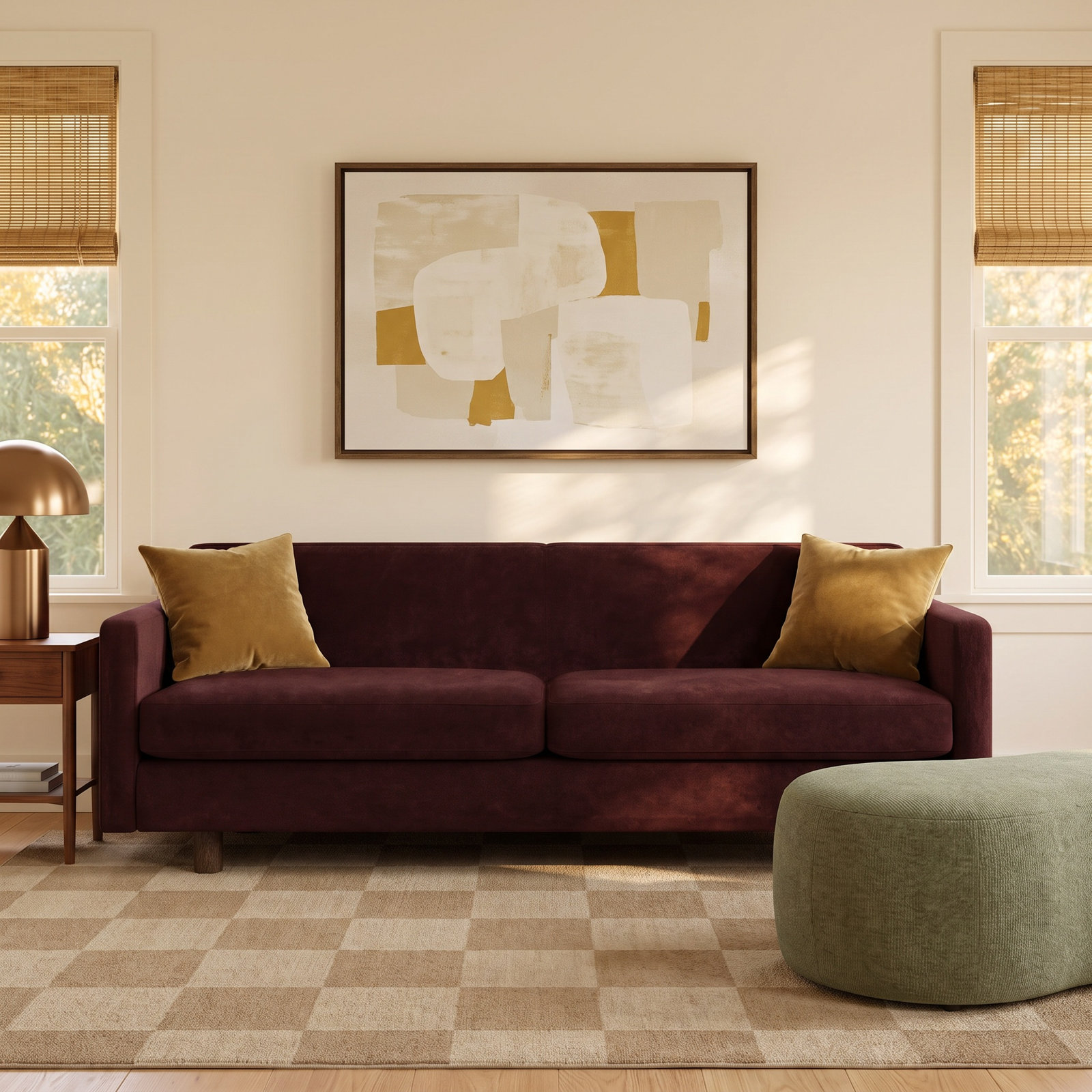 Ewing 86'' Sofa, Bella Claret Performance Velvet, Walnut