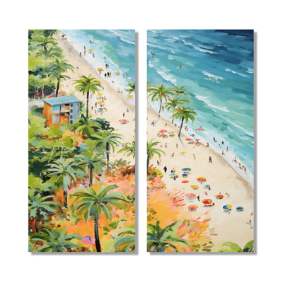 «Pastel Color Coastal Beach Scene Paradise - Coastal Beach, impressions sur toile, ensemble d'art mural vert bord de mer, lot de 2