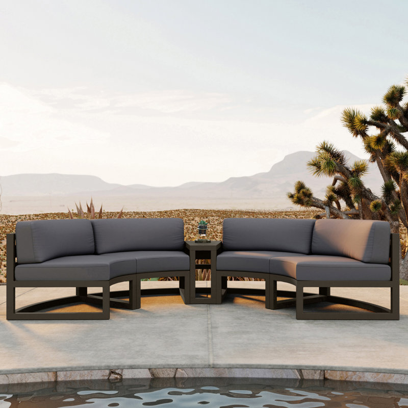 Avion 43" Wide Outdoor Curved Patio Sectional with Sunbrella Cushions, Canvas Charcoal Sunbrella® Canvas, Slate