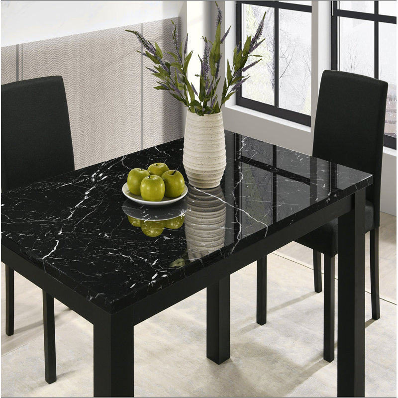1 pièce Table de salle à manger rectangulaire en faux marbre noir avec finition noire et mobilier de salle à manger moderne et contemporain
