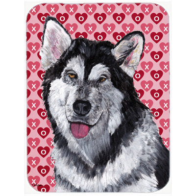 Planche à découper en verre caroline trésors effet velours alaskan malamute coeurs amour et st valentin Valentine Hearts
