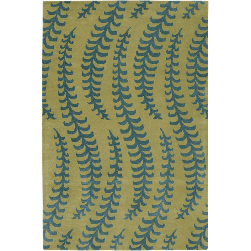 Chrisan Performance Handmade Hand-Tufted Floral Green and Blue Indoor Wool Rug, 5' x 7'6"
