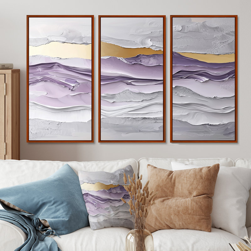 Lavande et pierres Transitionnel Horizon I - art mural transitionnel - ensemble de 3, Brun, H 28 po x l 36 po