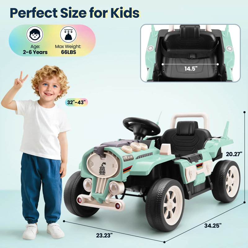 24v Ride On Train With Remote Control, Kid Ride On Toys Electric Car With Music, Bluetooth, Train Sound, Mp3 Player, Green