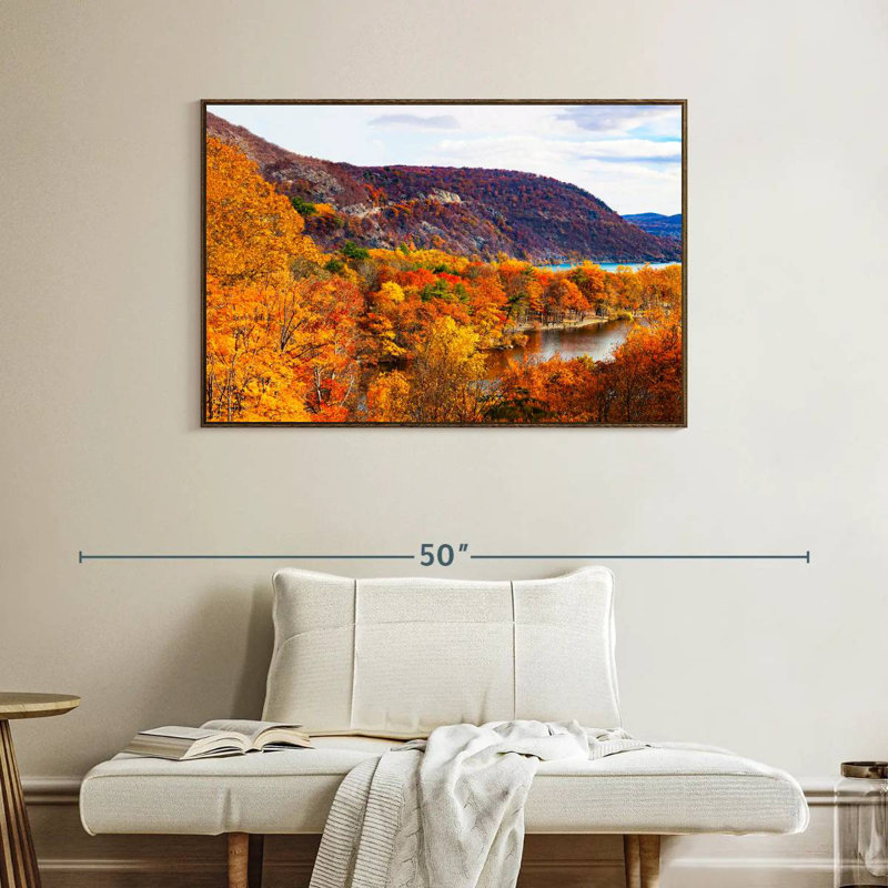 Paysage d'automne avec ours, Cadre flottant noyer, 40 po x 27 po
