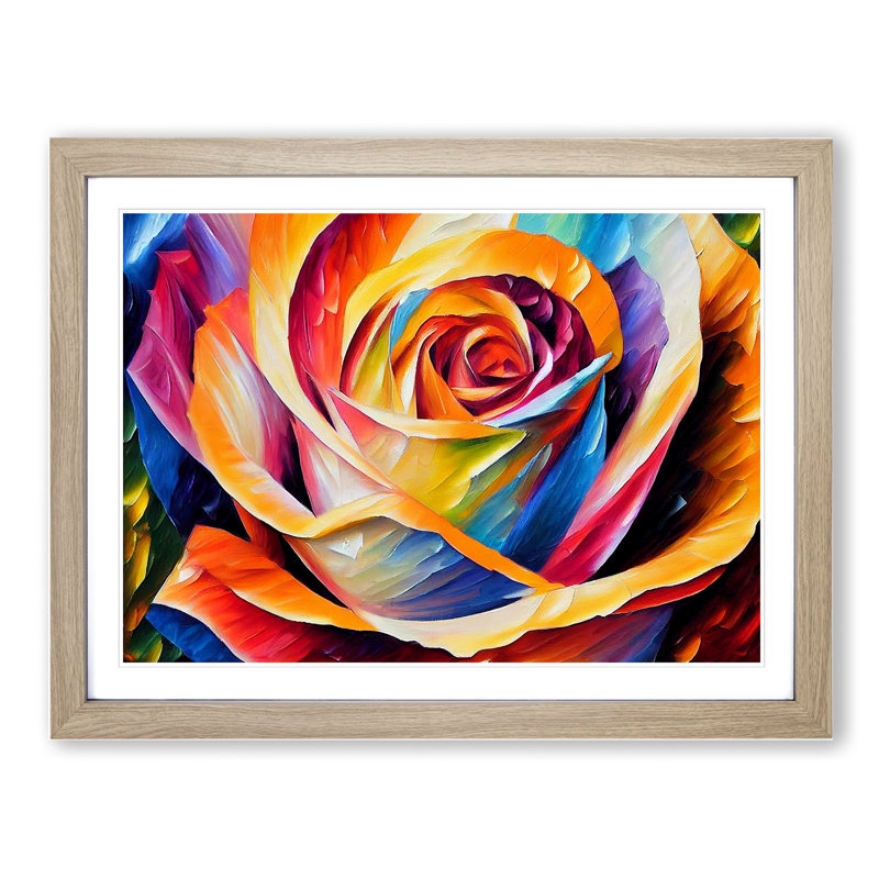 XH1022-7563X Rose Flower Vol.5 Abstract - Single Picture Frame Painting, 46cm H x 64cm W x 2cm D, Oak