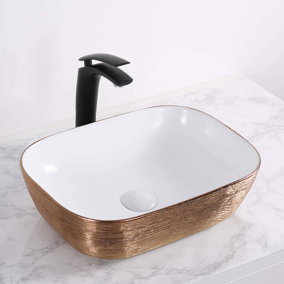 Ruvati 20 x 16 inch Bathroom Vessel Sink Gold Decorative Art Above Vanity Counter White Ceramic Ruvati