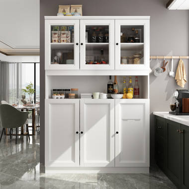 Straun Kitchen Pantry with Farm Doors and Microwave Shelf Laurel Foundry Modern Farmhouse