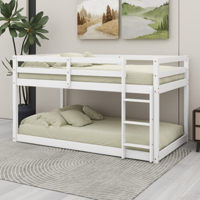 Sturdy Rubber Wood Floor Bunk Bed With Integrated Ladder And Reinforced Slats