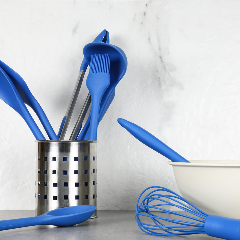 Blue 9-Piece Silicone Kitchen Utensil Set with Stainless Steel Core