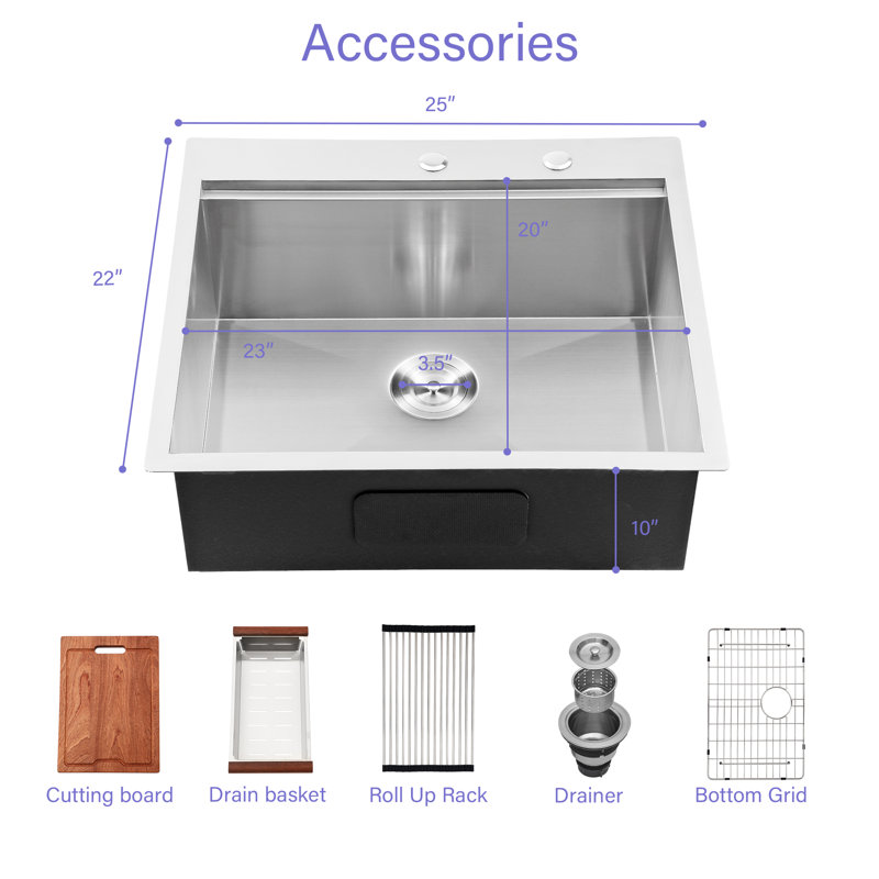Évier de cuisine encastrable 25 po L x 22 po avec accessoires