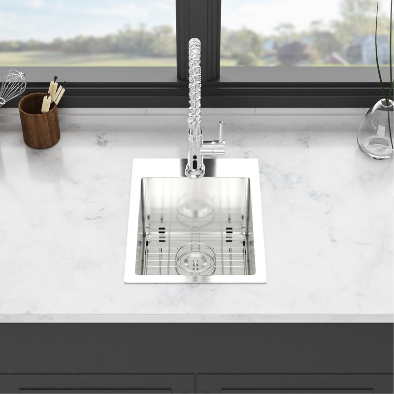 15X20 Inch Stainless Steel Drop - In Kitchen Sink 16 Gauge, And Wear , X Shaped Water Flow, Condensation Coating, Dish Grid Clips Inch, Steel, Sink, Rust 3Mm Noise Reducing Pad, Grid, Template