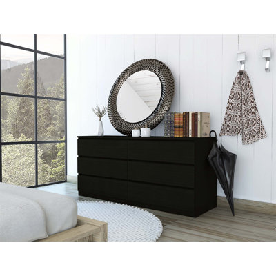 Commode double 6 tiroirs Asteria, poignées en métal - Noir