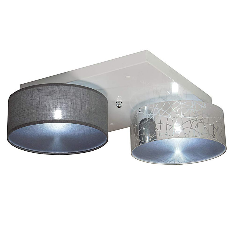 Pulley Fabric Semi Flush Mount, Silver/Graphite