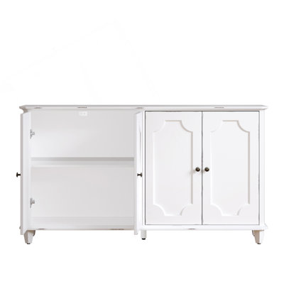 Buffet rétro vintage blanc vieilli, 4 portes décoratives fermées avec armoire de rangement fermée, grande console décorative de 63 po pour le vestibule, le salon, la cuisine et la chambre à coucher