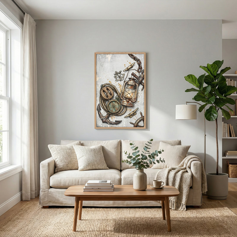 Ensemble de 1 tableau sur toile vintage sur le thème nautique, 24"H x 18"W, Natural
