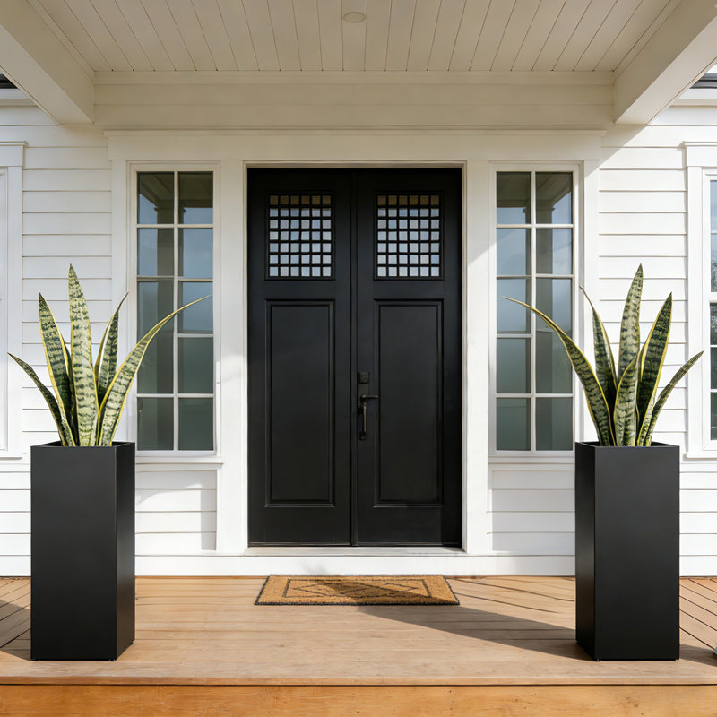 Ensemble de 2 boîtes à fleurs carrées en métal à piédestal carré H 30 po, Black
