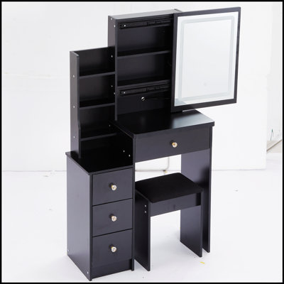 Ensemble de coiffeuse compacte avec miroir à DEL, commande tactile et rangement grande capacité pour les petits espaces