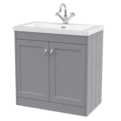Old London Ashwick Pebble Grey 800mm Floorstanding 2-Door Unit With Basin 1 Tap Hole