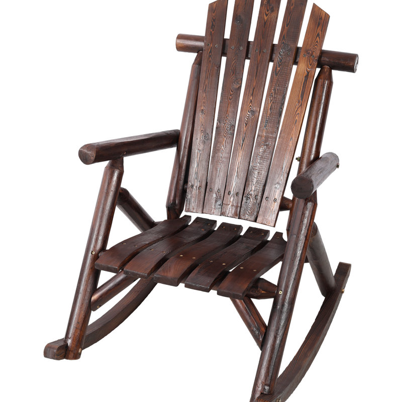 Fauteuil à bascule d'extérieur robuste en bois brun, éléments de confort ergonomiques, mouvement fluide, idéal pour foyer extérieur et intérieur, siège