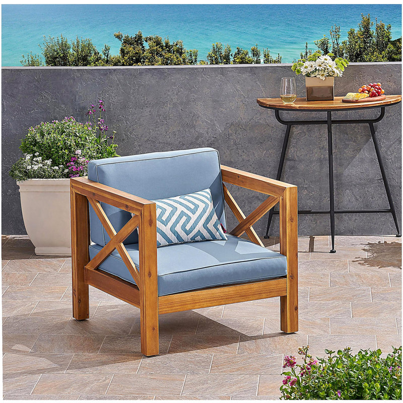 Chaise d'appoint de patio, Naturel, Bleu