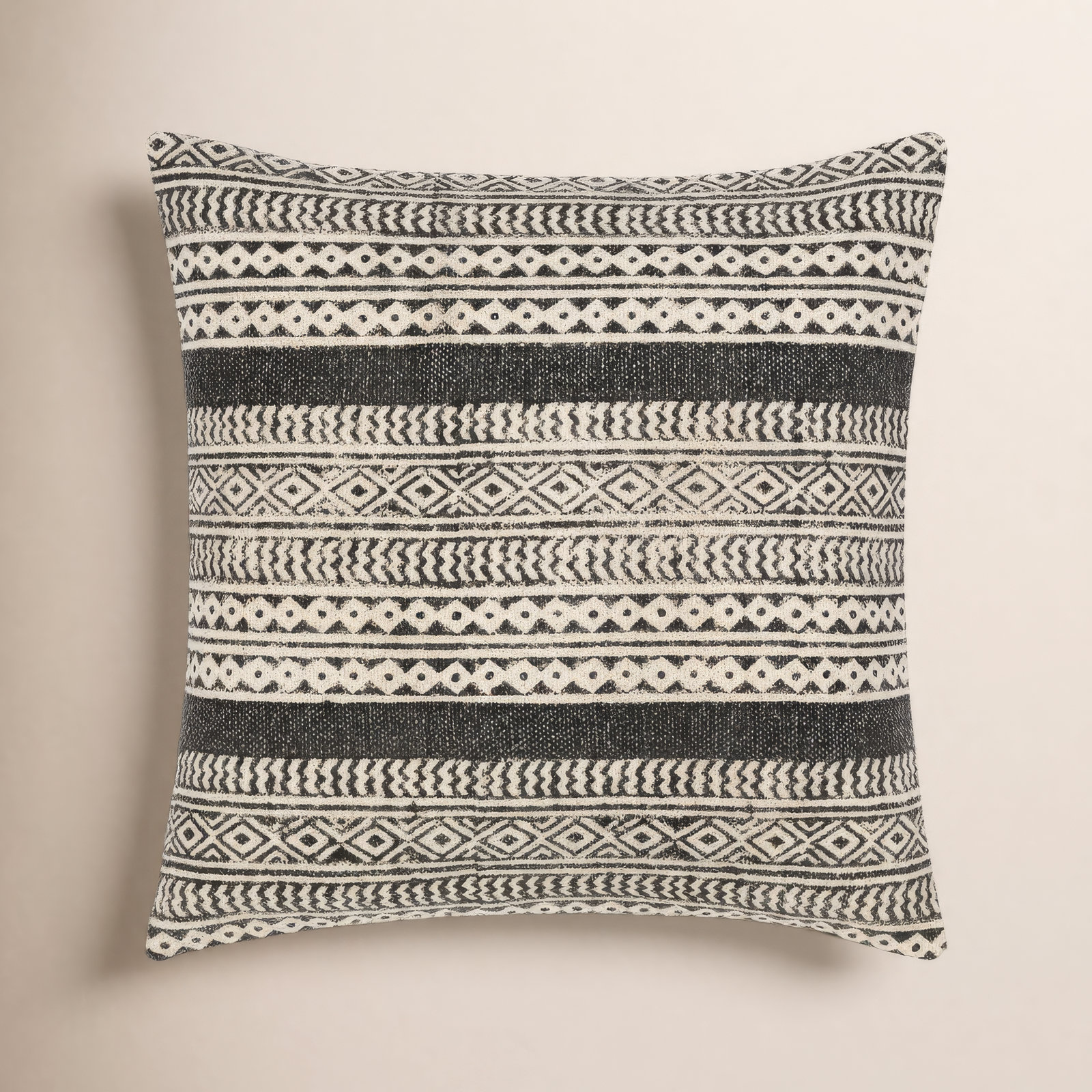 Zetta Geometric Cotton Throw Pillow, Beige/Black, Polyester/Polyfill, 22" x 22"
