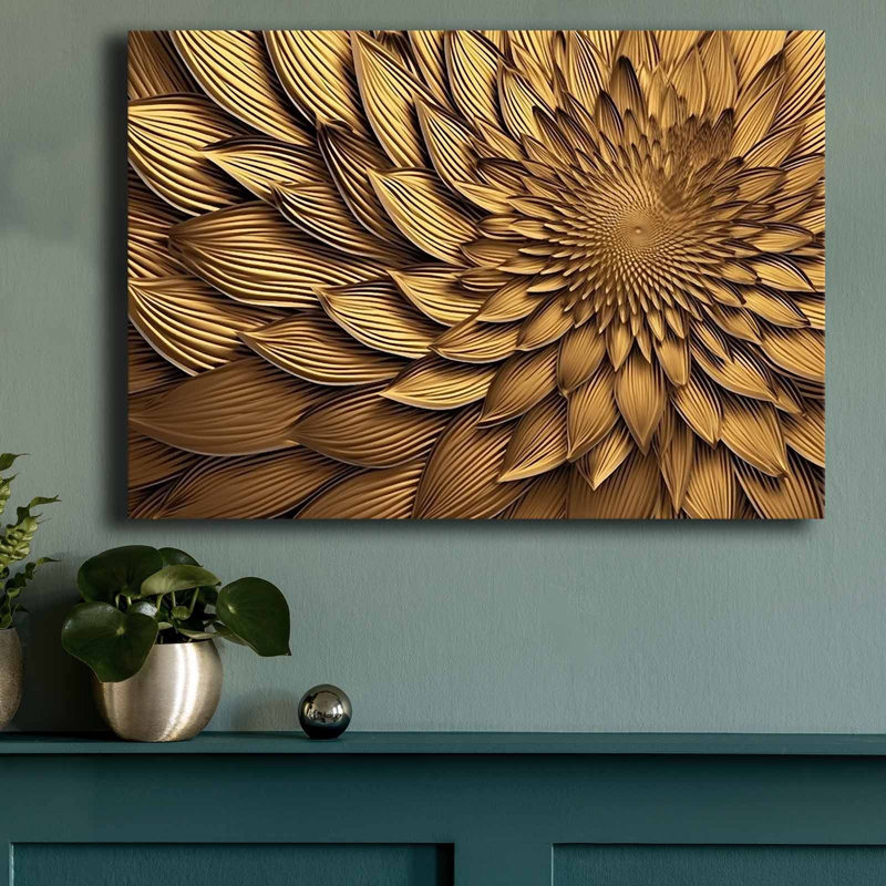 Reproduction d'art moderne à motif floral abstrait métallique doré