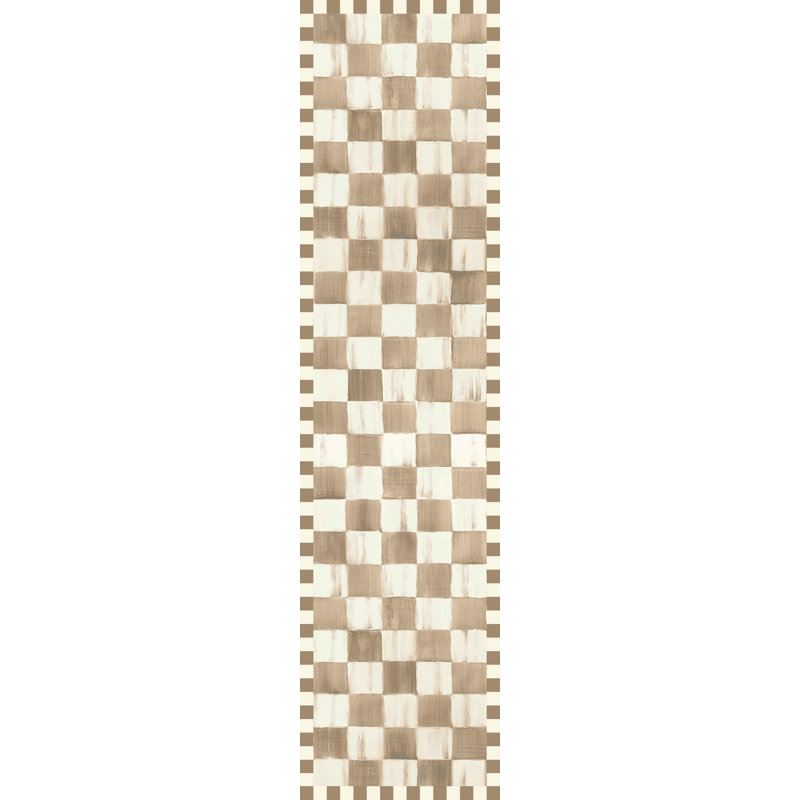 Mocha Checkered Washable Rug, Runner 2'6" x 10'