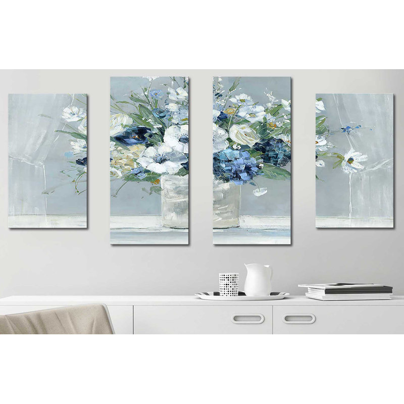 Be Happy Blue - Ensemble de 4 toiles tendues, H 30 po x l 56 po x P 1 po