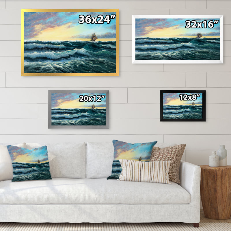 Waves at Ocean Sea Shore II - reproduction d'art sur toile, Cadre photo noir, H 8 po x l 12 po x P 1 po