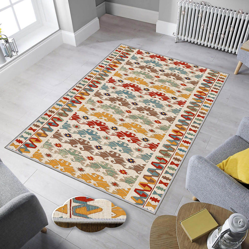 Stylish Woven Carpet, 5.2 x 7.5 Feet | 100% Polyester, 0.3 in Pile Height, Antibacterial, Non-Slip PVC Dot Underside | Machine Washable, 3D Digital Print | Perfect for Living Room, Bedroom & Home Décor
