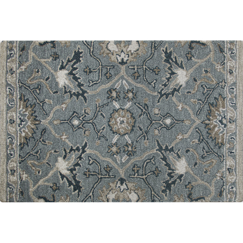 Blair Oriental Hand Hooked Area Rug in Deep Green Blue/Gray/White, Rectangle 2' x 3'