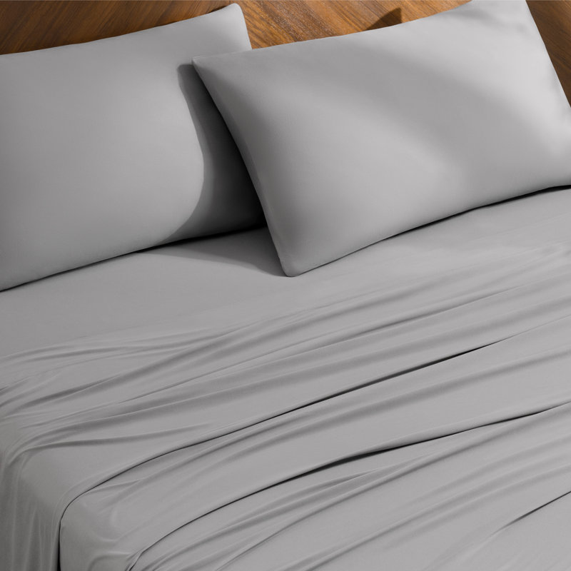 Microfiber Stretch Sheet Set, Twin Sheet Set with 1 Standard Pillowcase, Light Gray