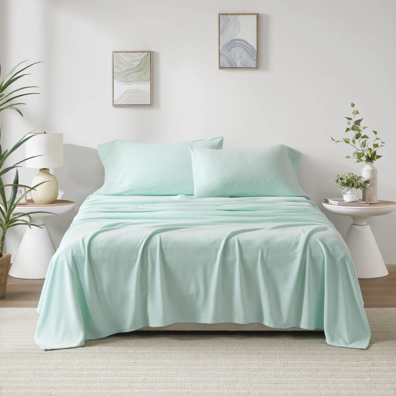 Drap pour très grand lit 4 pièces en molleton 100% doux au toucher - boulochage, lavable à la machine, avec drap plat, 2 taies d'oreiller ajustées, convient aux matelas de 16 po