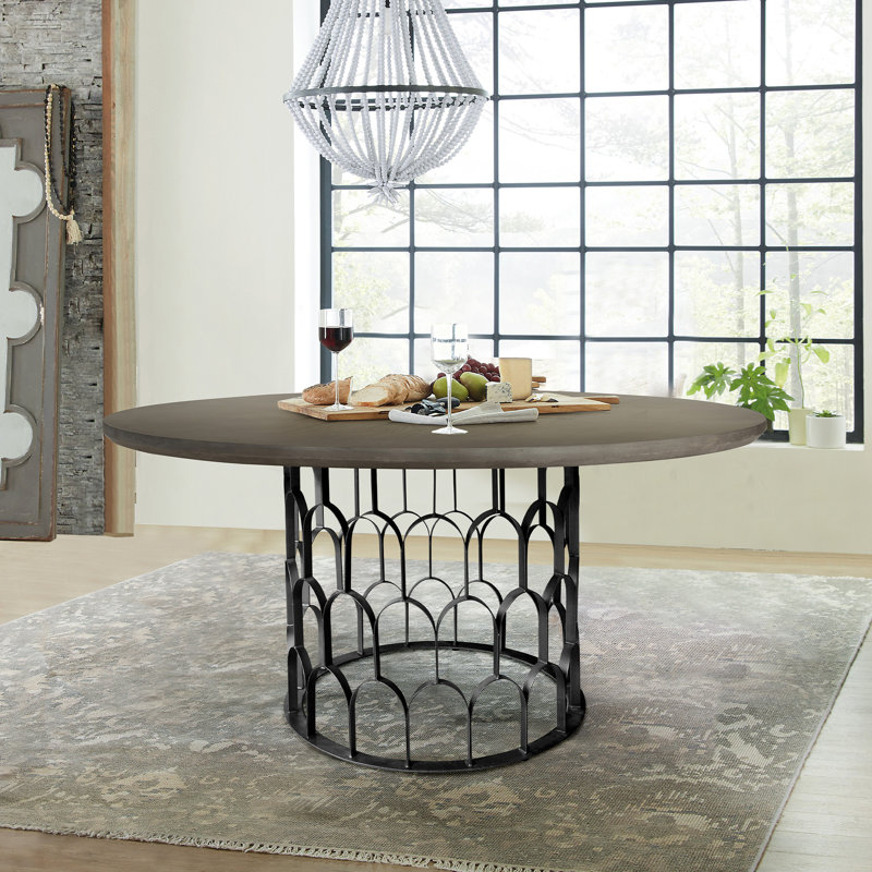 Siniard Round Metal Base Dining Table, Gray