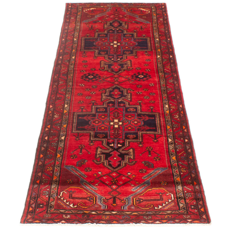 Tapis de couloir unique en laine de style années 1990 de 3 pi 4 po x 9 pi 9 po Yanibel