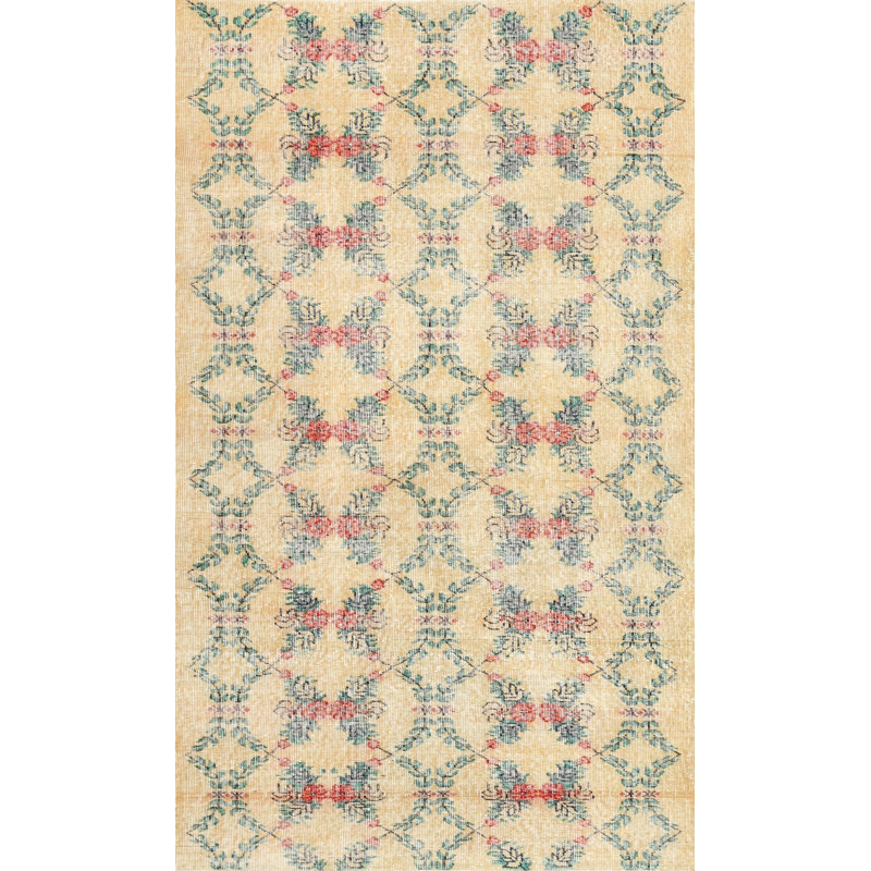 Tapis contemporain beige / olive clair, Rectangle 4 pi x 6 pi