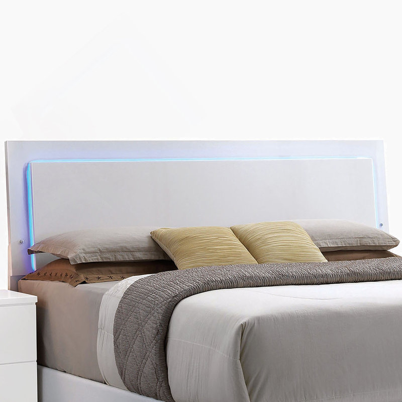 White Queen Bed with LED Light Headboard